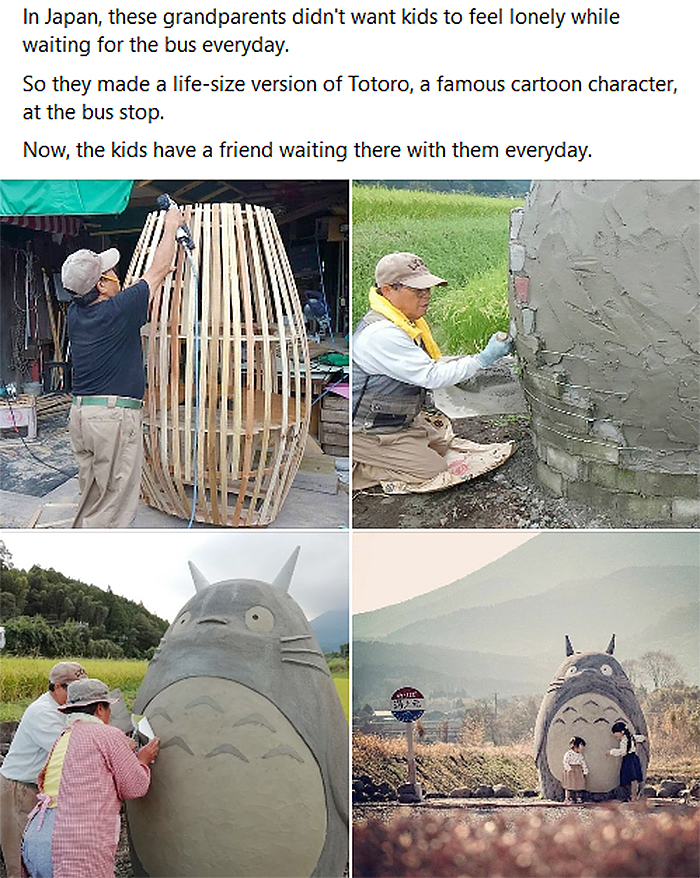 japanese grandparents made totoro figure bus stop