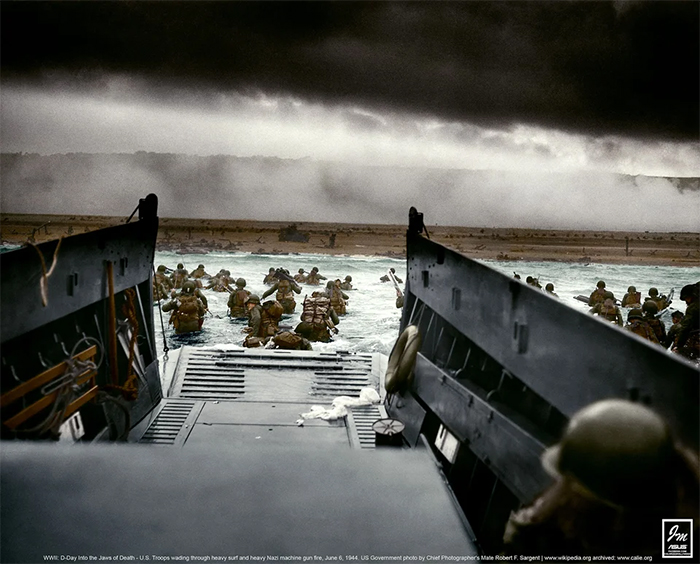 normandy landings colorized image