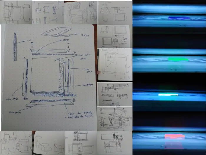 sketches of rigs and prototypes for the AuREUS solar panels