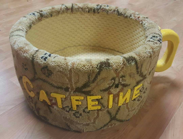 beige and yellow coffee mug bed for cats