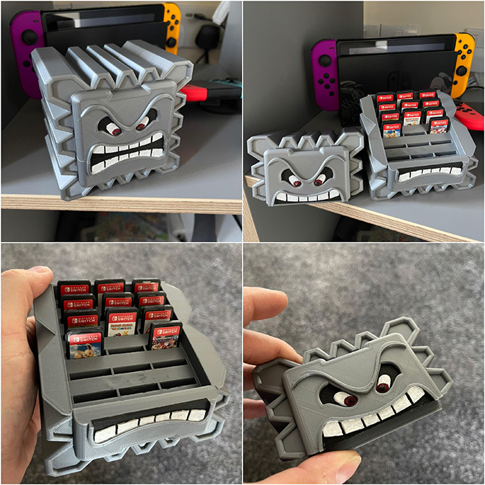 budwad 3d printed thwomp nintendo switch game cartridge holder