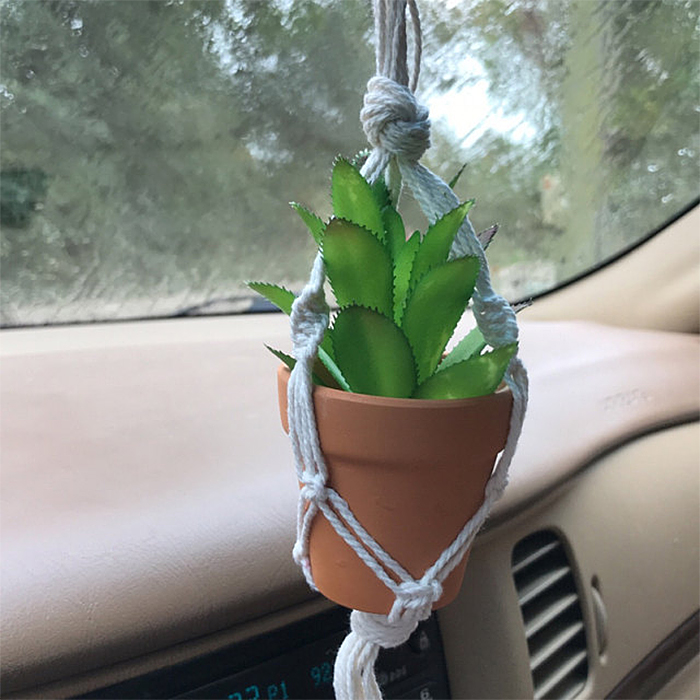 hanging macrame planter holder for vehicle