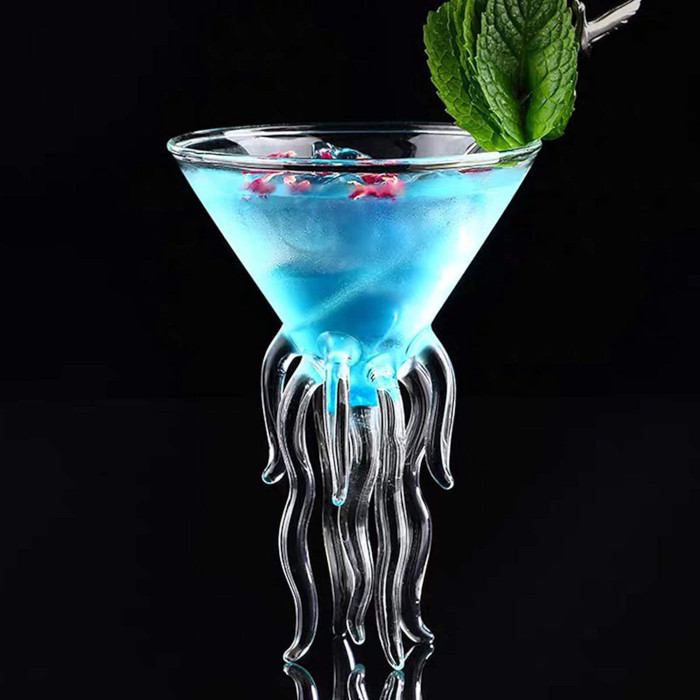 jellyfish glass with blue martini