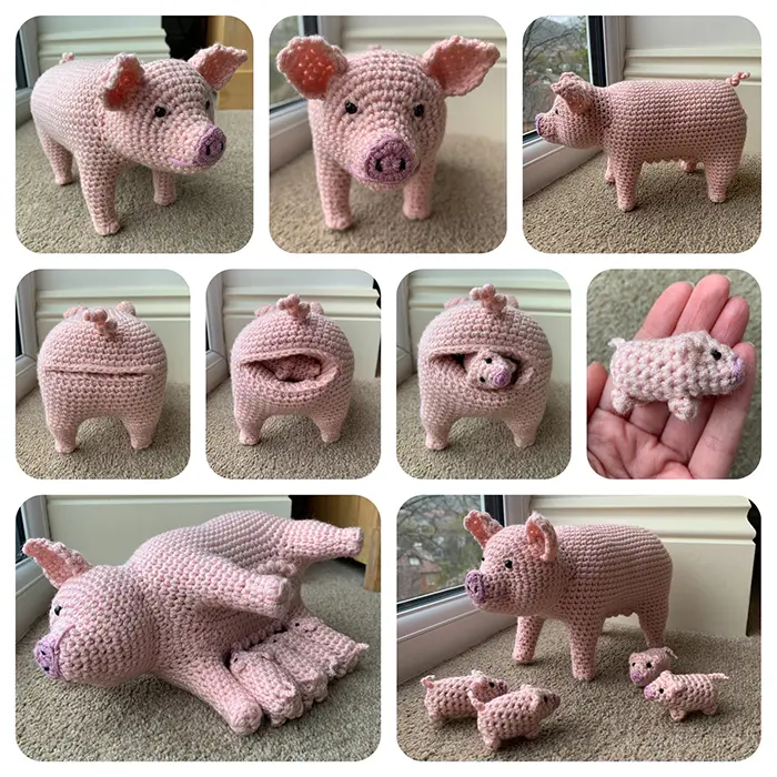 laulovescrochet crochet pattern output pig with piglets collage