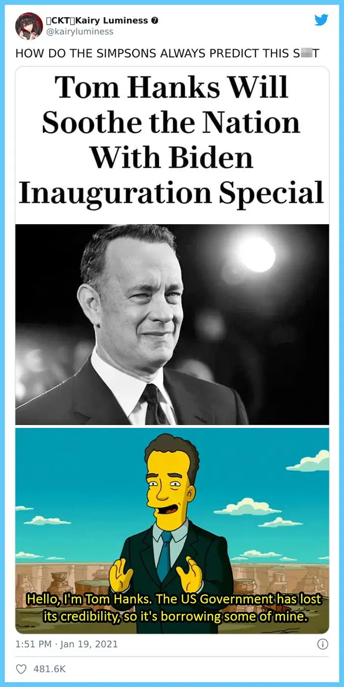 the simpsons prediction tom hanks