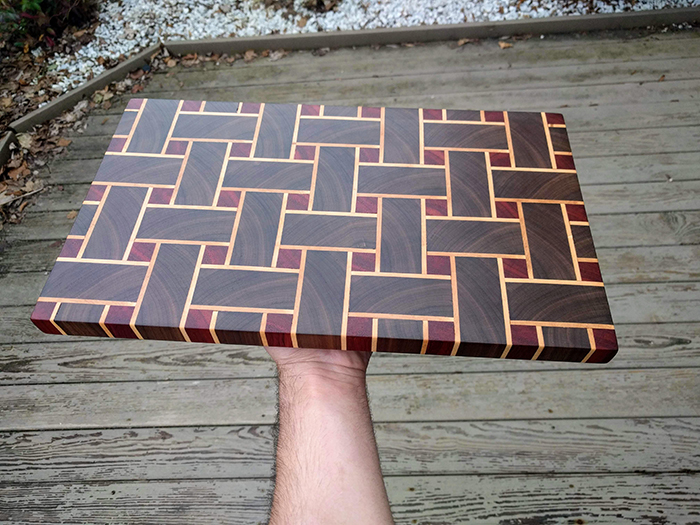 end grain cutting board made of 157 pieces of wood