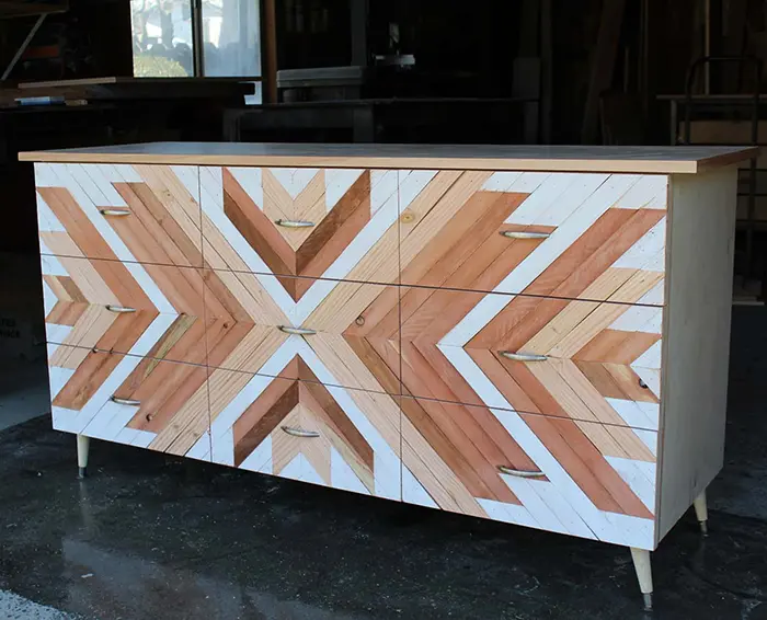 patterned wooden dresser