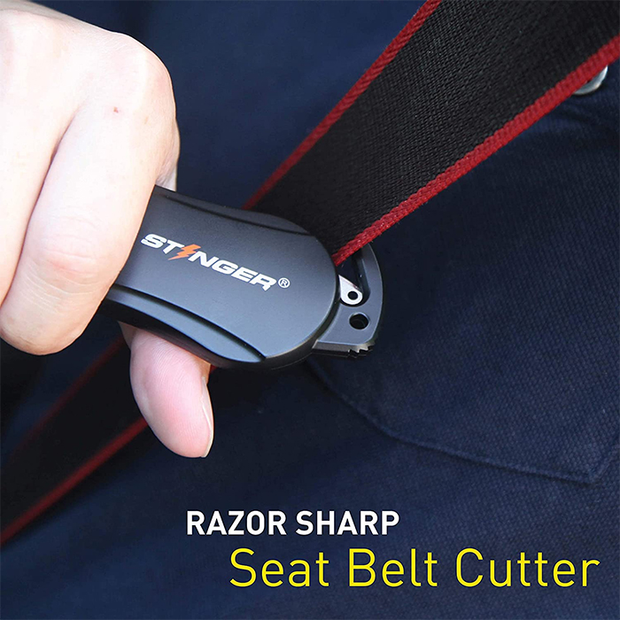 personal alarm with seat belt cutter