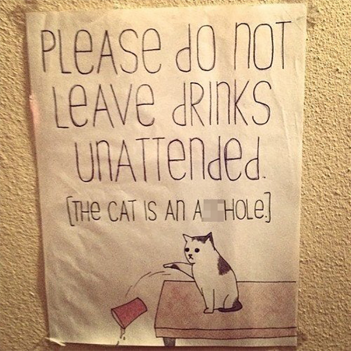 pet owner warning sign leaving drinks unattended