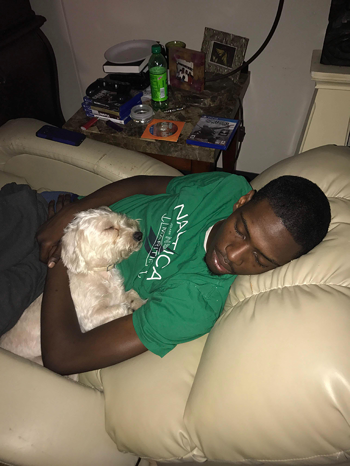 pets stealing owners' partners boyfriend sleeping while hugging dog