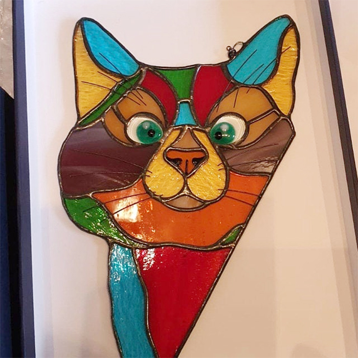 stained glass cat suncatcher colorful