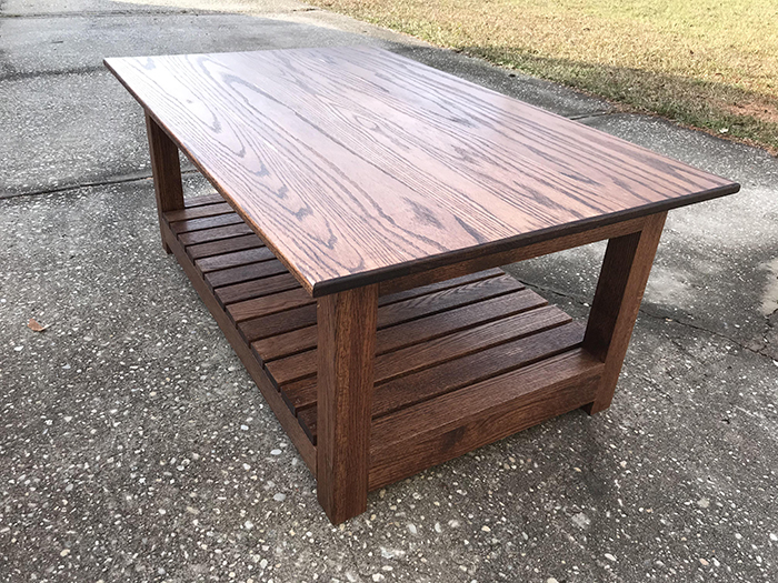 wooden coffee table by 14-year-old son