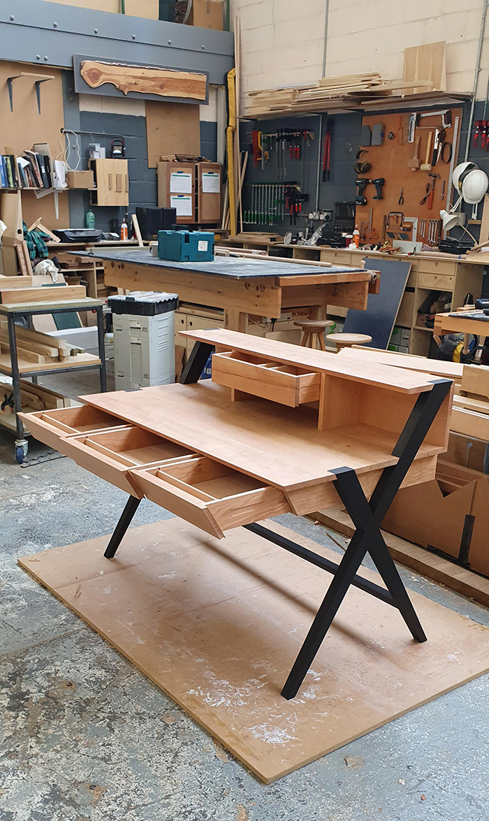 woodworking skills cherry desk with blackened legs