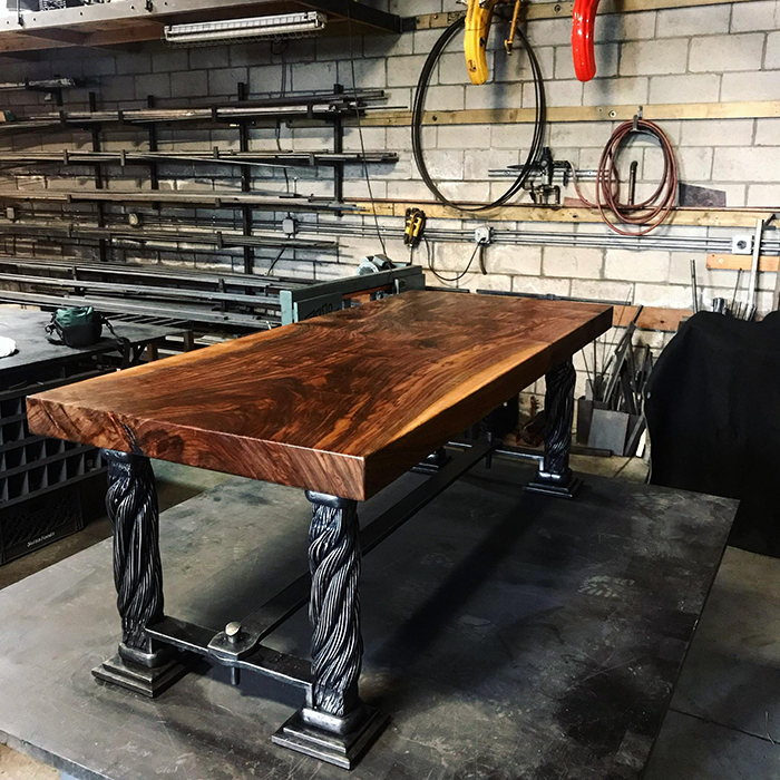 woodworking skills prototype table made of golden gate bridge suspender ropes and claro walnut top