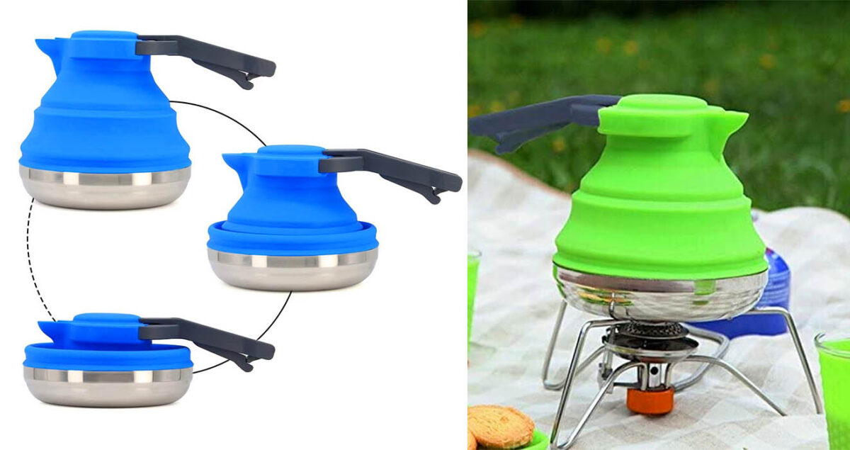 This Collapsible Camping Kettle Can Be Folded Down Flat For Easy Storage And Portability