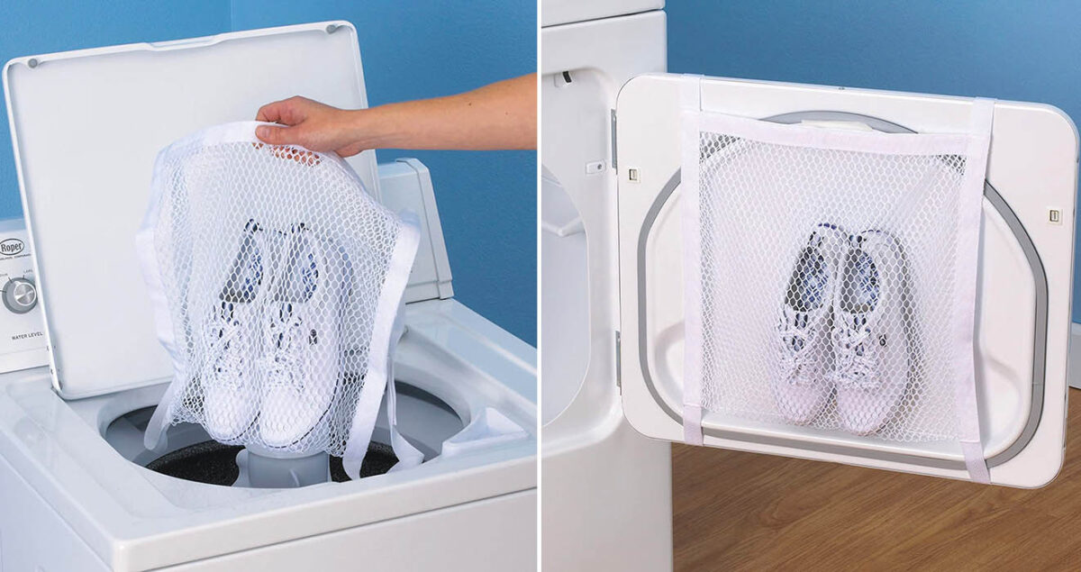 This Dryer Door Shoe Net lets You Dry Your Shoes Without Them Knocking