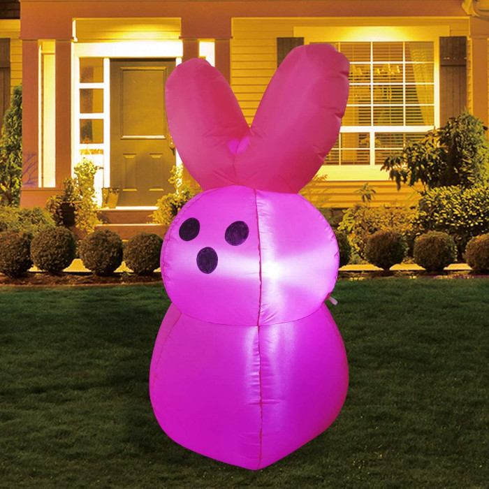 Pink Bunny Peeps Inflatables illuminated by internal LED light