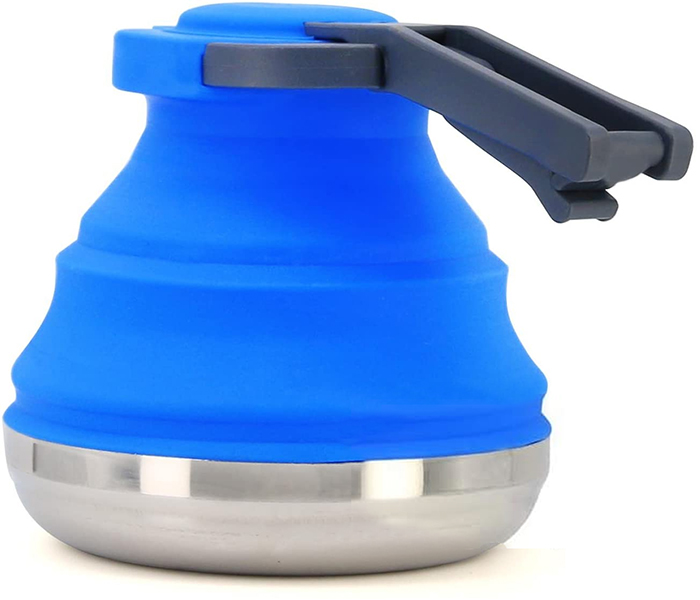 collapsible camping kettle silicone blue