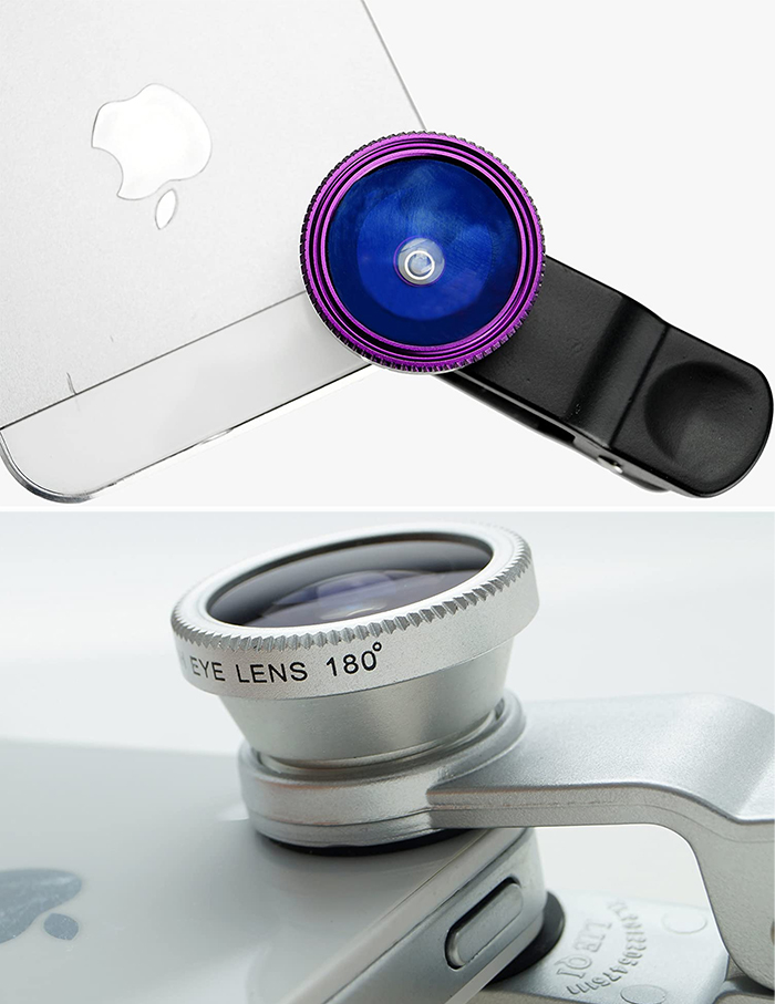 phone camera lens kit purple and silver