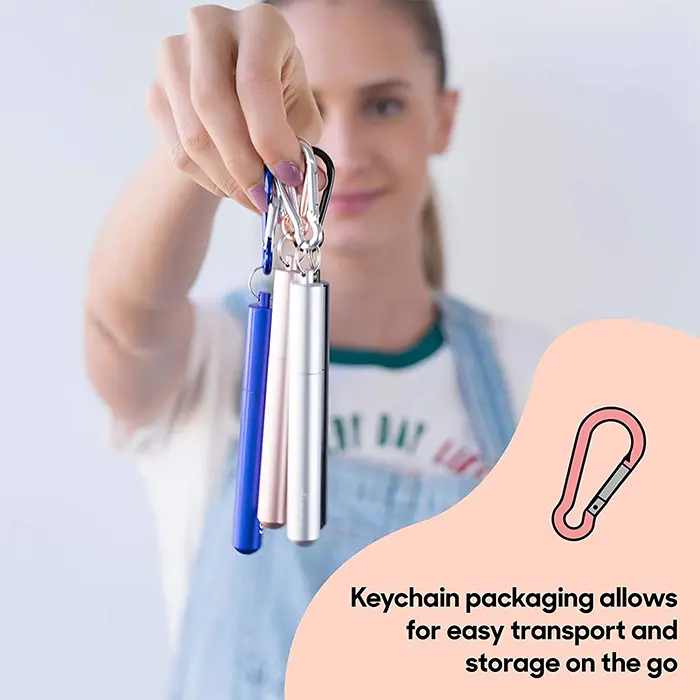 portable reusable drinking straw keychain