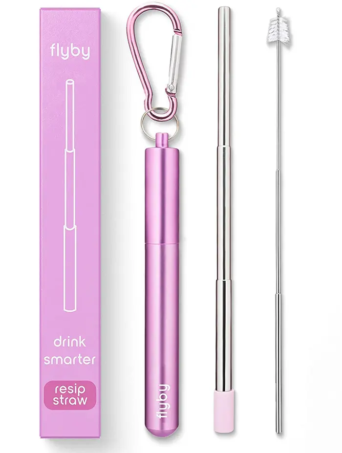 portable reusable drinking straw pink