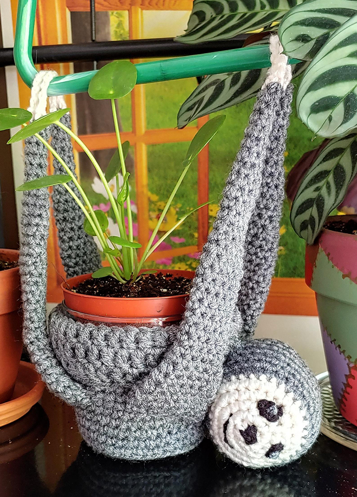 crochet hanging sloth plant holder