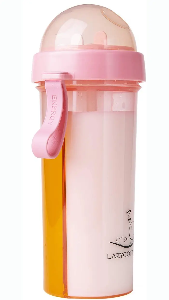 dual-chamber water bottle pink