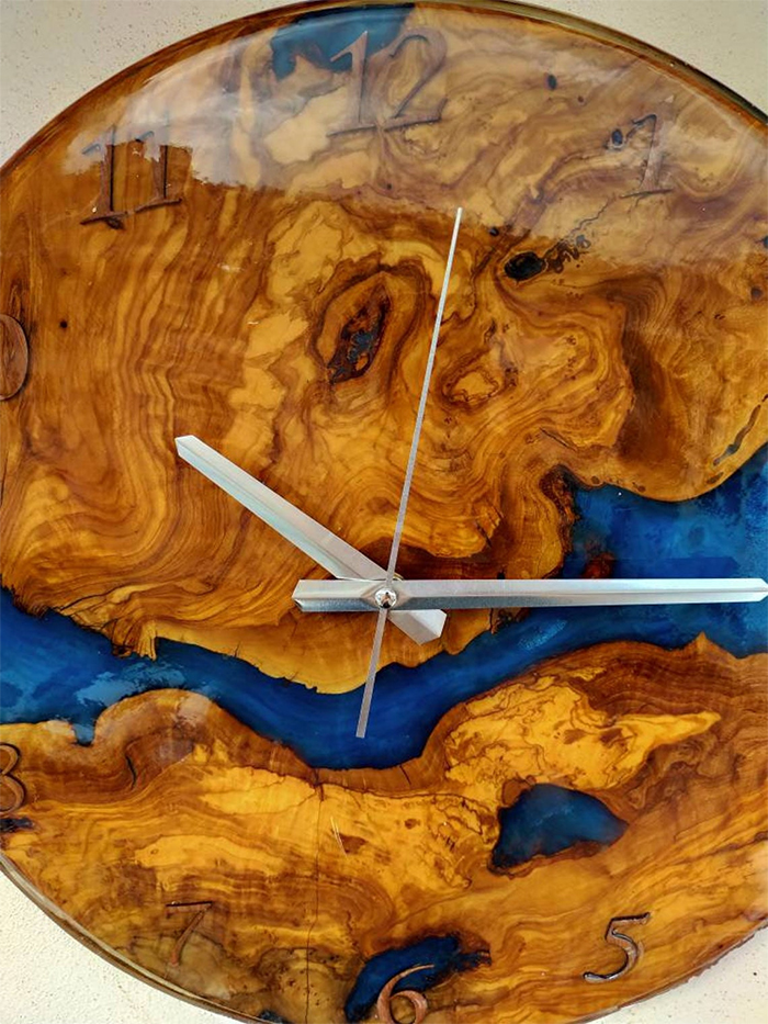 epoxy river wall clock olive wood