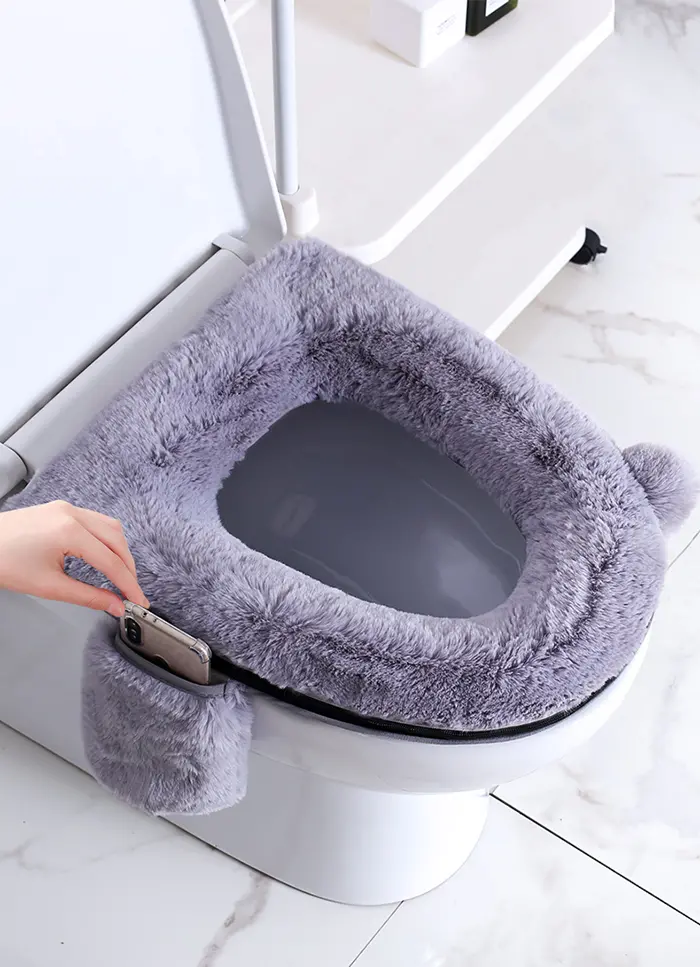 faux mink fur bathroom seat ring covering with phone holder