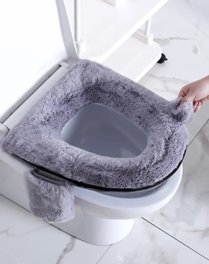 fluffy toilet seat cover with pull tab