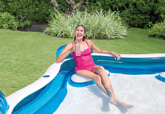 inflatable lounge chair pool with cup holders