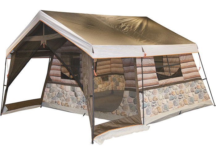 log cabin tent with screened front porch