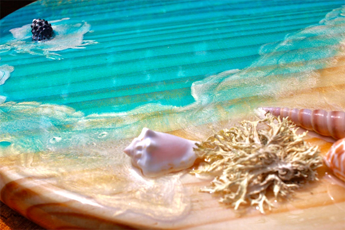 resin ocean coffee table seashells