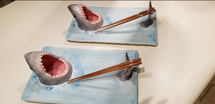 shark-inspired serving tray with chopstick holder