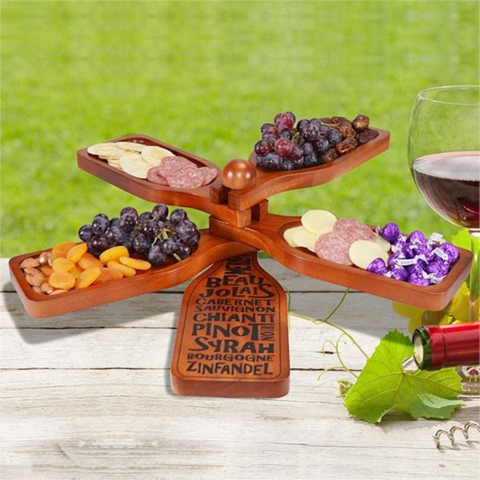 wine bottle-shaped appetizer plate mahogany wood