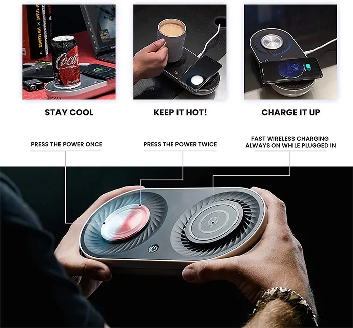 heating or cooling beverage base wireless charger