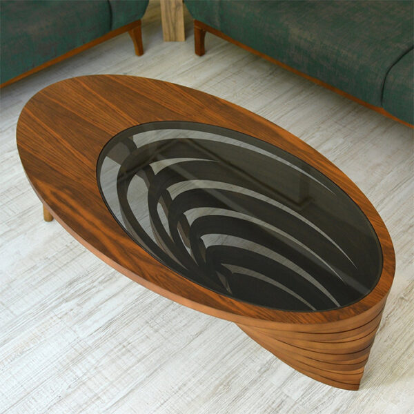 Beautiful Walnut Coffee Table With Glass Top