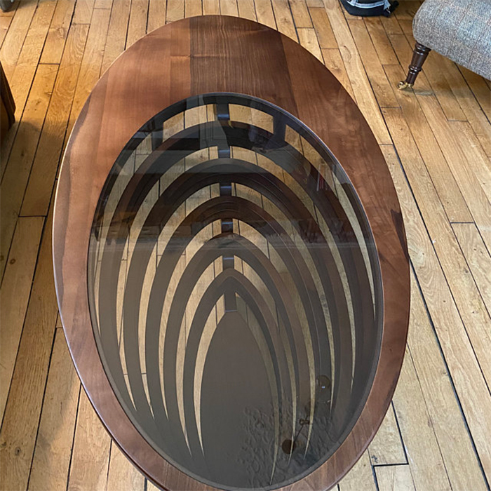 wood art coffee table top glass