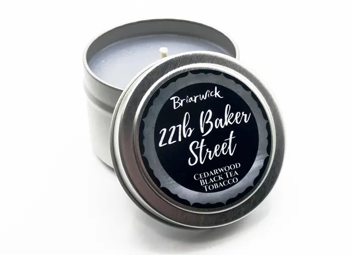 221b baker street candle metal tin