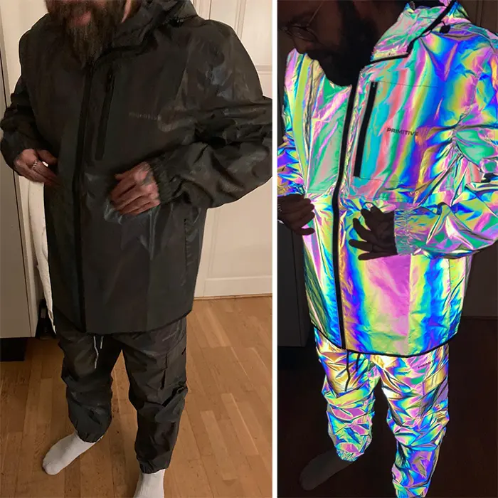 brilliant designs fully reflective iridescent rain coat