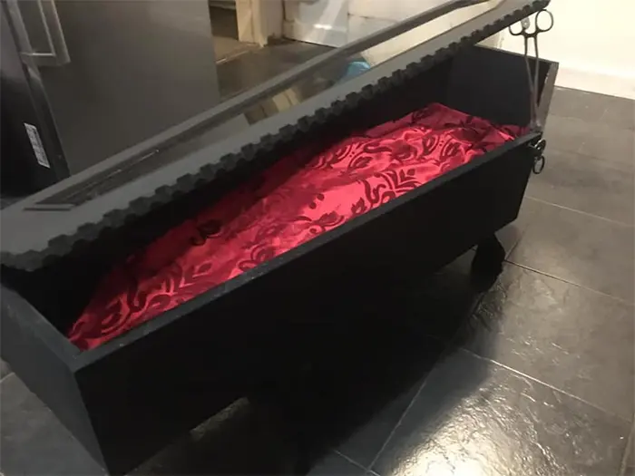 coffin coffee table wood plexiglass