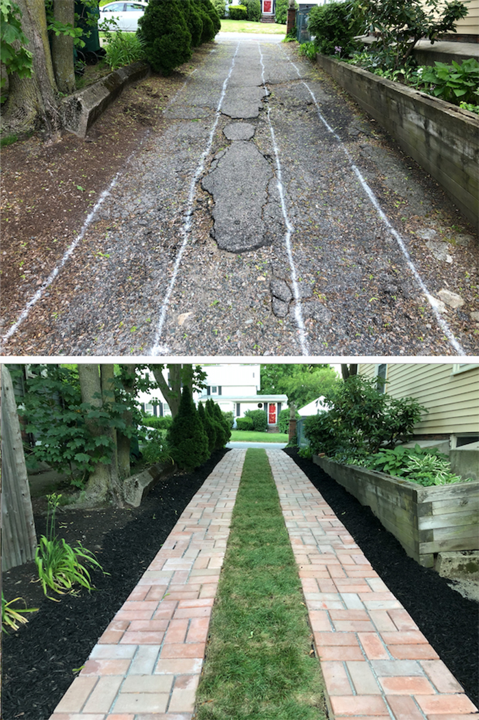 comparison images before and after diy driveway