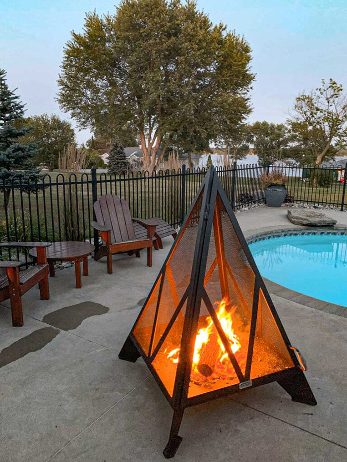 iron embers triangle outdoor fireplace