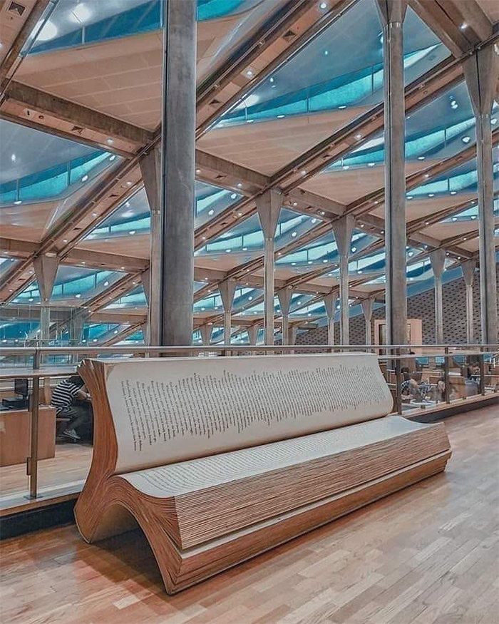 library of alexandria book bench