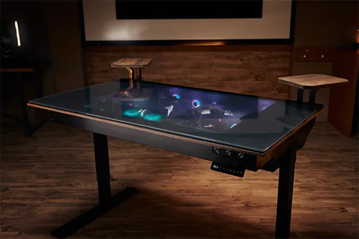 luxurious gaming desk switchable top glass panel