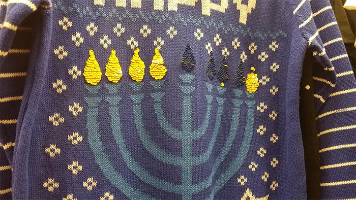 menorah sweater flame sequins