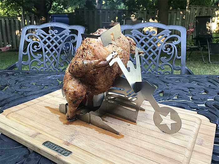 motorcyle-shaped chicken stand