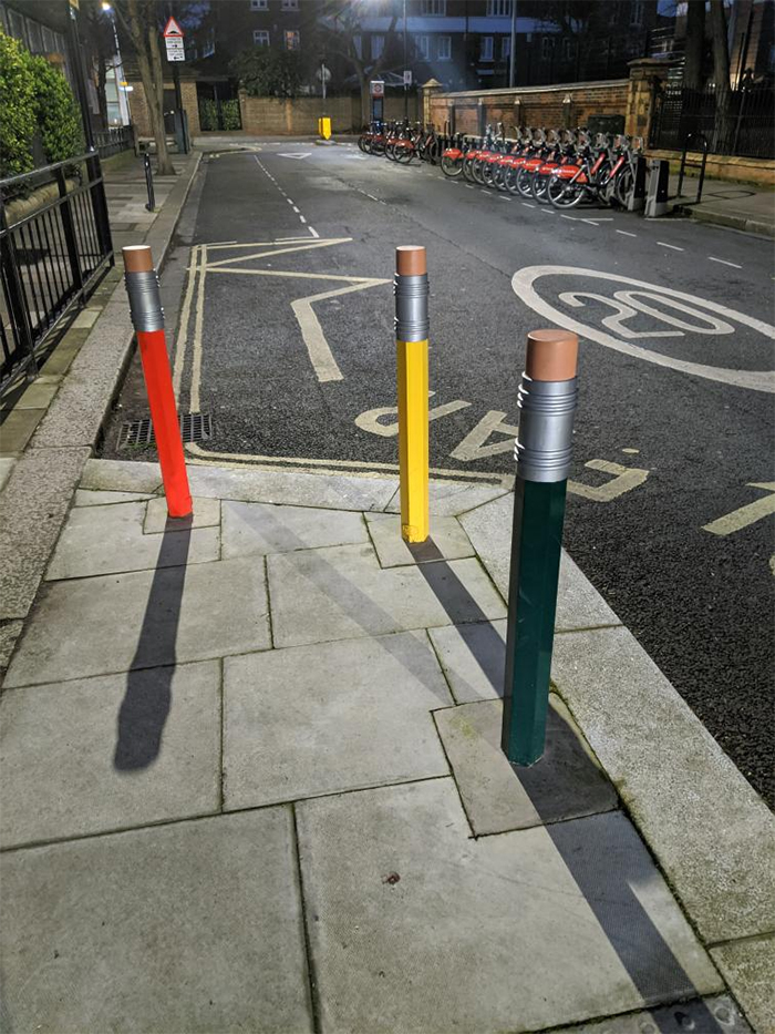 pencil shaped bollards school