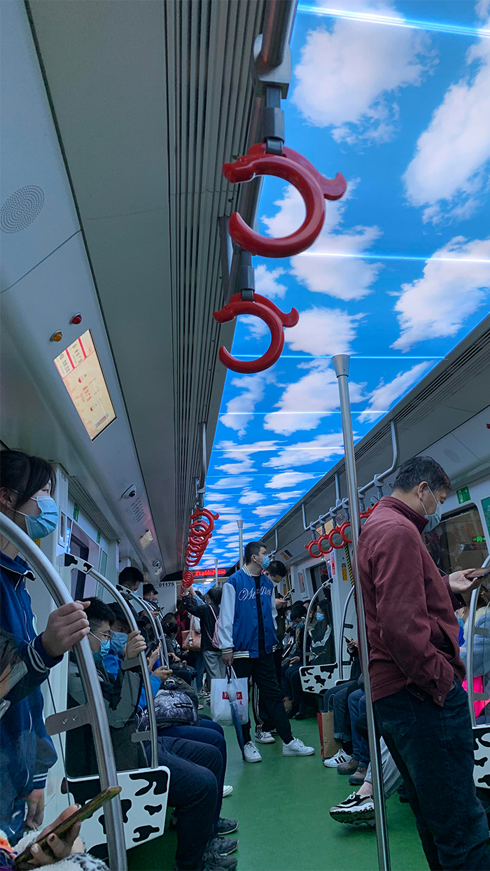 subway train sky clouds ceiling