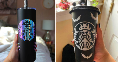 Starbucks Inspired Matte Black Skeletal Mermaid Cold Cup